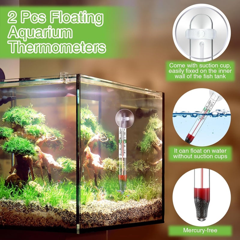 Dreyoo 2 Pcs Floating Aquarium Thermometers, Floating Glass Aquarium Thermometer with Suction Cup, Mercury Free Large Standing Thermometer for Freshwater and Saltwater Fish - Image 3
